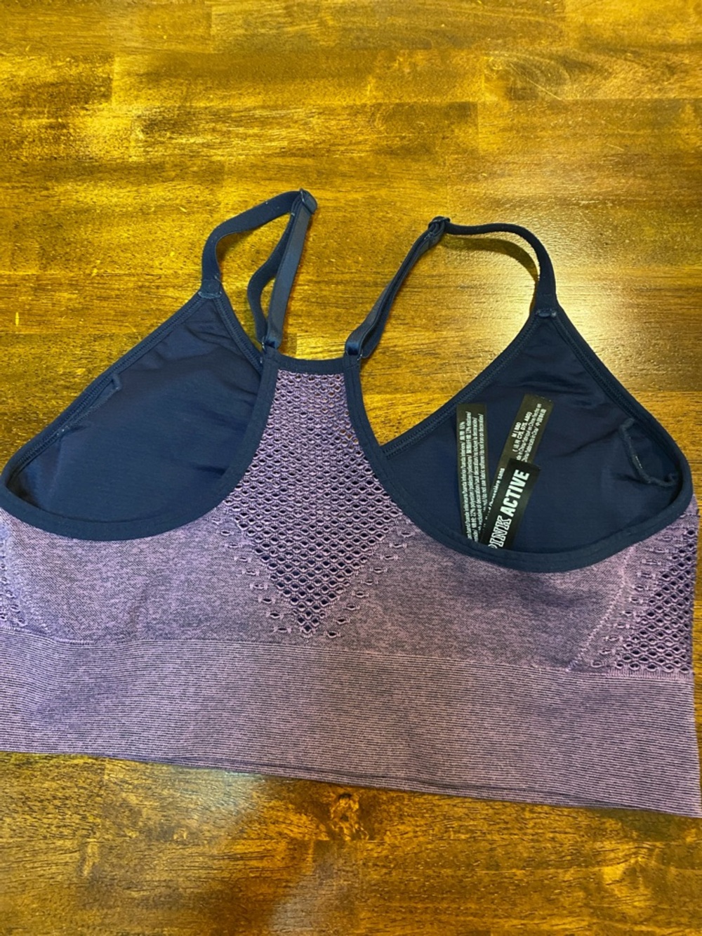 PINK Victoria's Secret Heather Purple Seamless Mesh Sports Bra - Picture 2 of 3